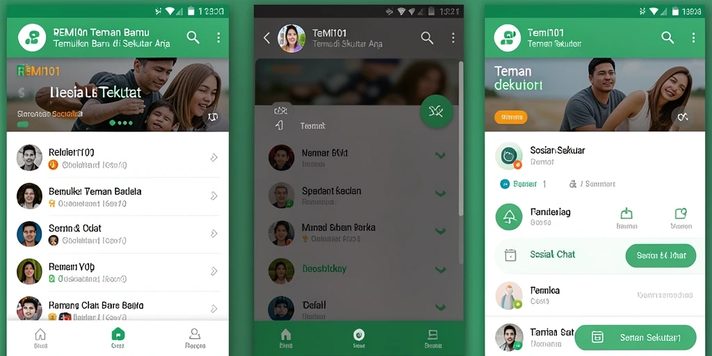 Antarmuka REMI101 memperlihatkan fitur untuk menemukan teman sekitar.