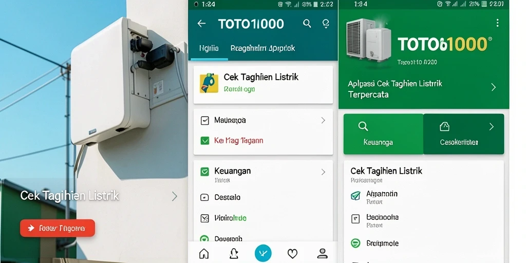 Antarmuka aplikasi TOTO1000 untuk cek tagihan listrik dengan fitur lengkap.